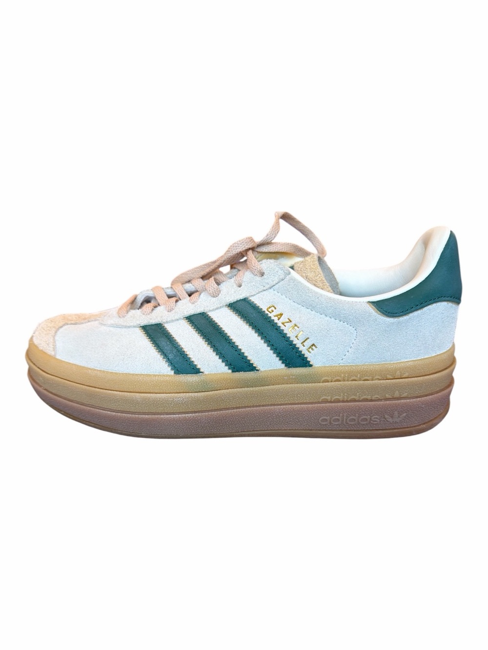 Adidas Gazelle Bold Green Off White Size 6 1/2 Suede Leather Gold Branding - Picture 10 of 14